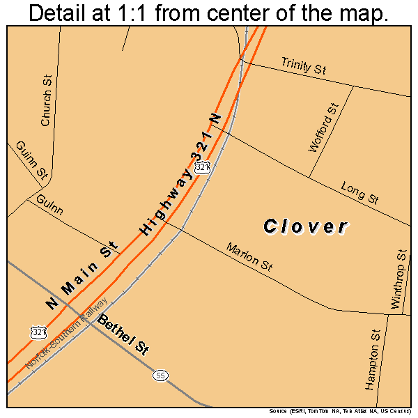 Clover, South Carolina road map detail