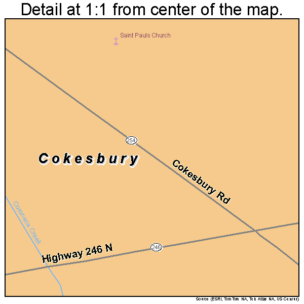 Cokesbury, South Carolina road map detail