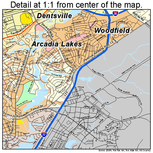 Columbia, South Carolina road map detail