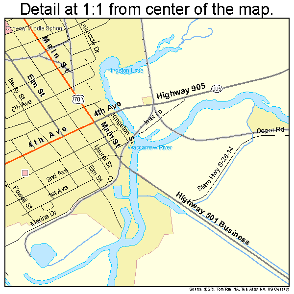 Conway, South Carolina road map detail