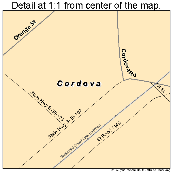 Cordova, South Carolina road map detail