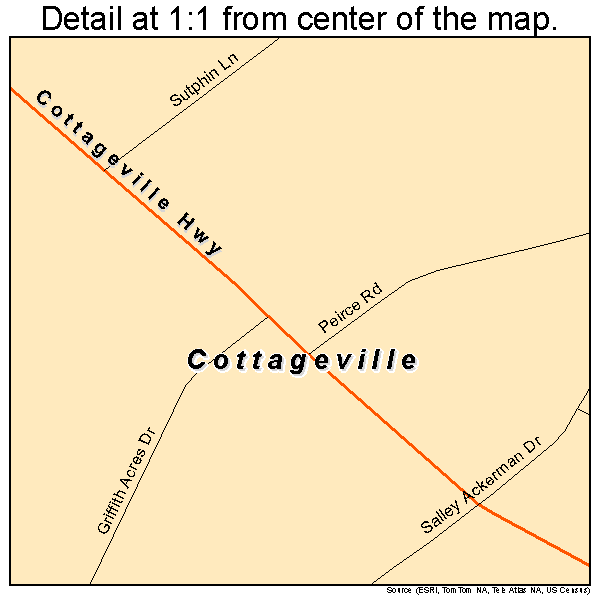 Cottageville, South Carolina road map detail