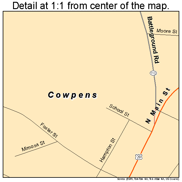 Cowpens, South Carolina road map detail