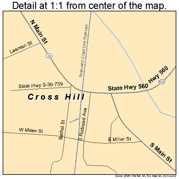 Cross Hill, South Carolina road map detail