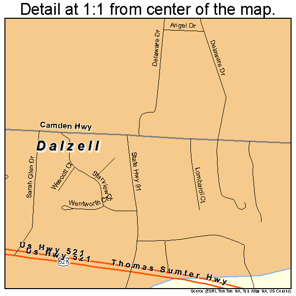 Dalzell, South Carolina road map detail