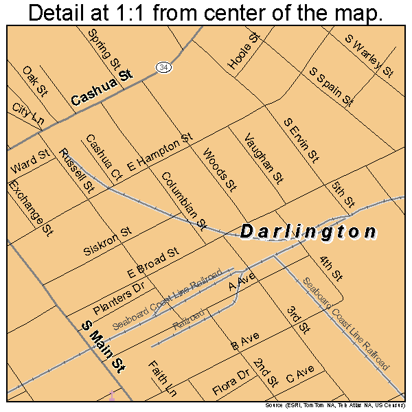 Darlington, South Carolina road map detail