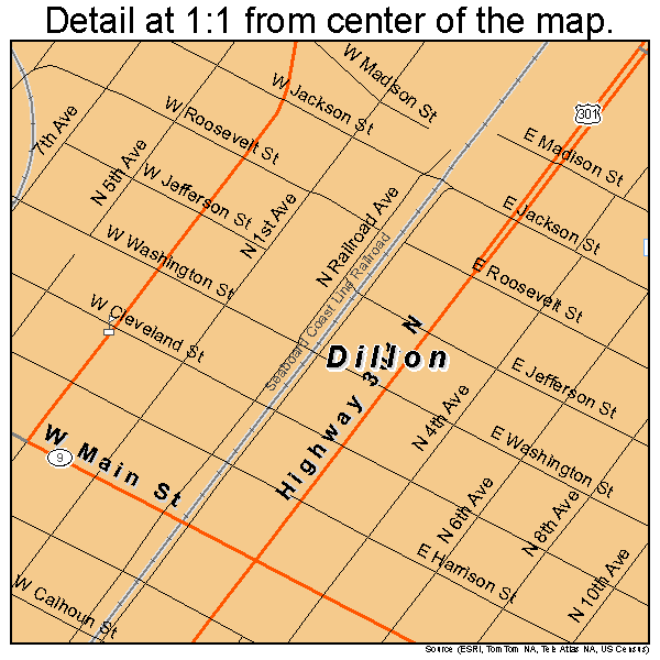 Dillon, South Carolina road map detail