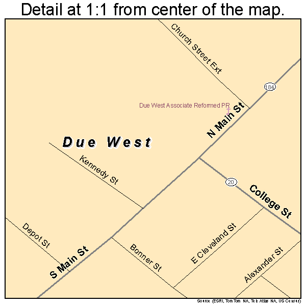Due West, South Carolina road map detail