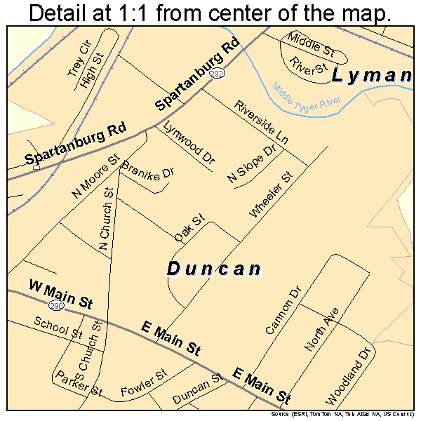 Duncan, South Carolina road map detail