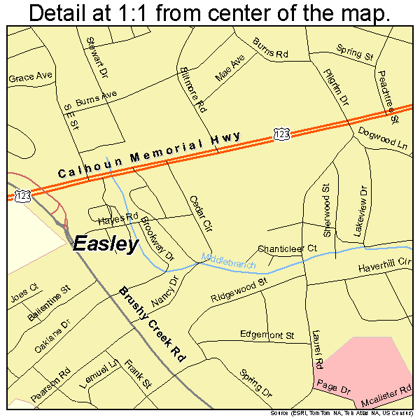Easley, South Carolina road map detail