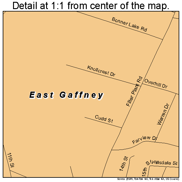 East Gaffney, South Carolina road map detail