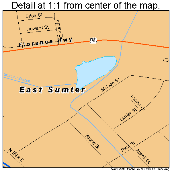 East Sumter, South Carolina road map detail