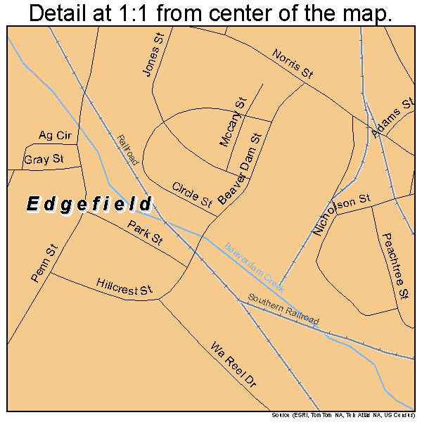 Edgefield, South Carolina road map detail