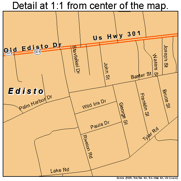 Edisto, South Carolina road map detail