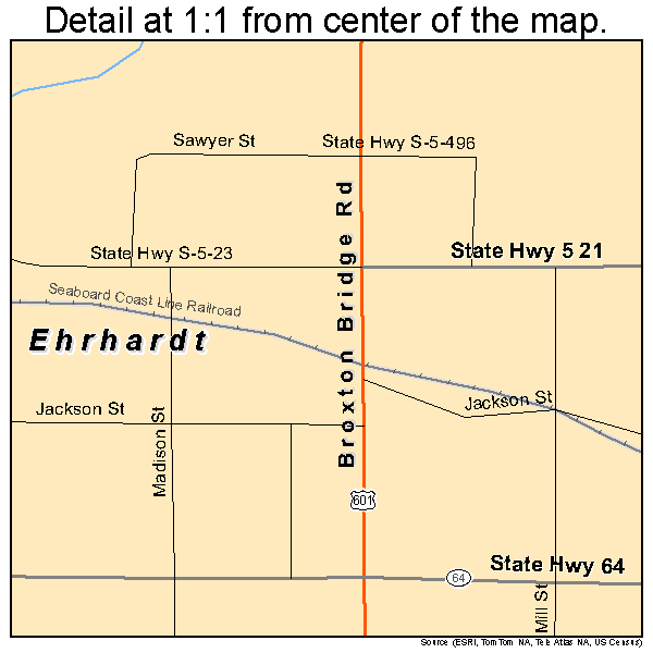 Ehrhardt, South Carolina road map detail