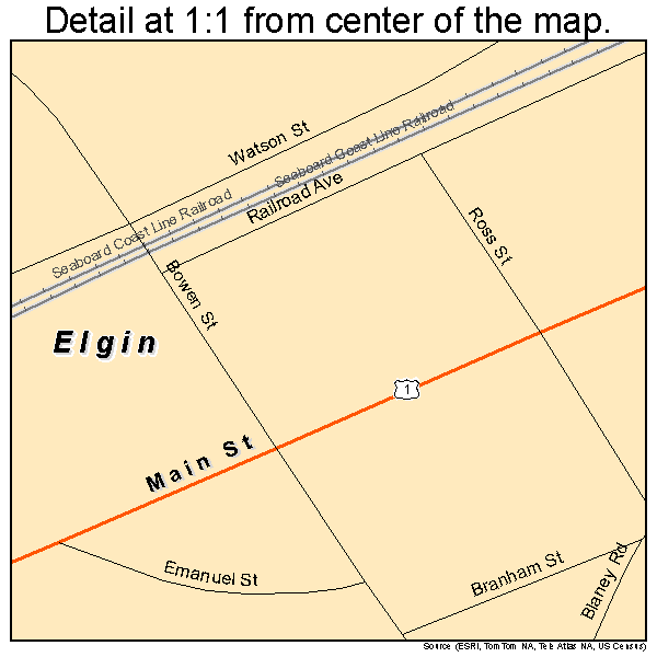 Elgin, South Carolina road map detail