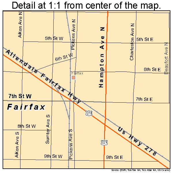 Fairfax, South Carolina road map detail