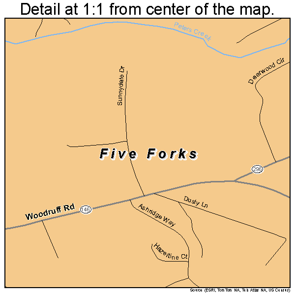 Five Forks, South Carolina road map detail