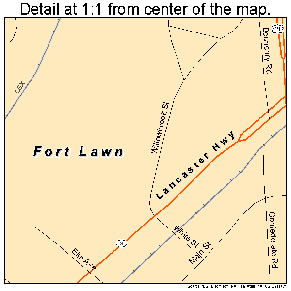 Fort Lawn, South Carolina road map detail