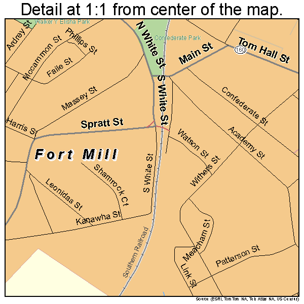 Fort Mill, South Carolina road map detail