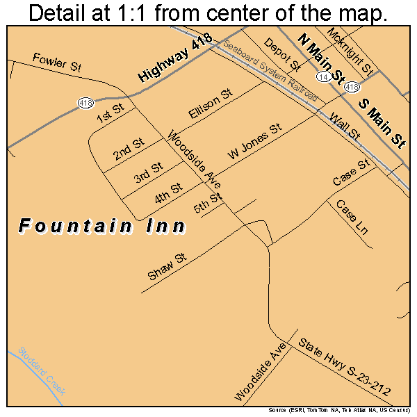 Fountain Inn, South Carolina road map detail
