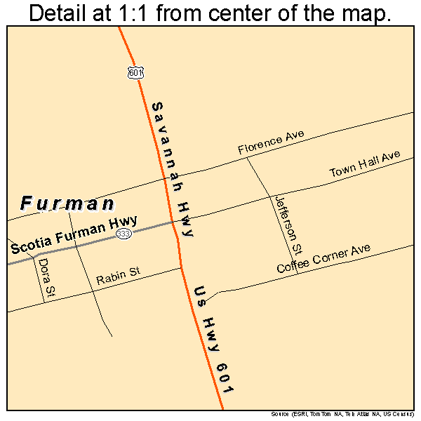 Furman, South Carolina road map detail
