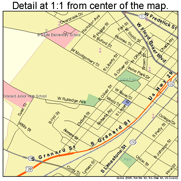 Gaffney, South Carolina road map detail