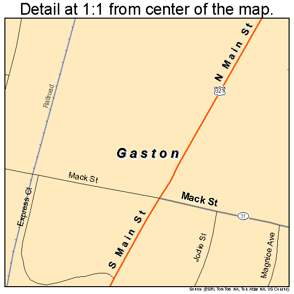 Gaston, South Carolina road map detail