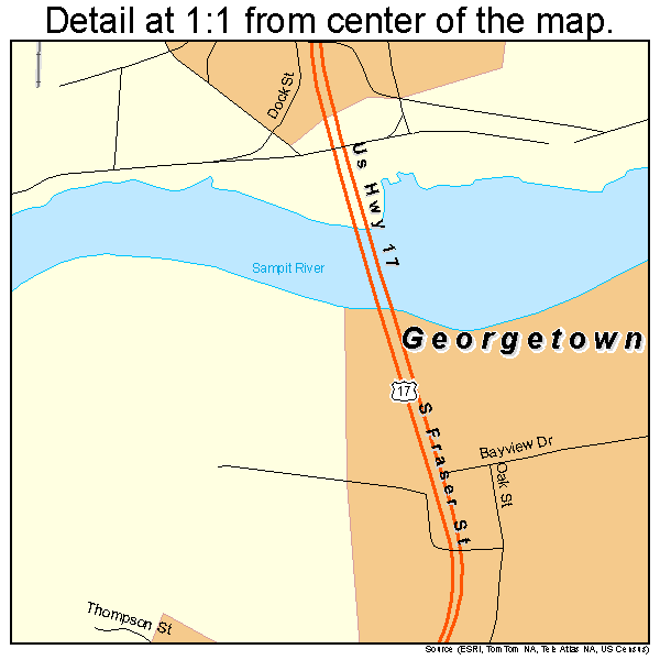 Georgetown, South Carolina road map detail