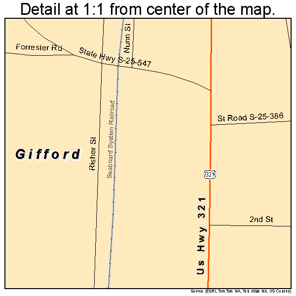Gifford, South Carolina road map detail