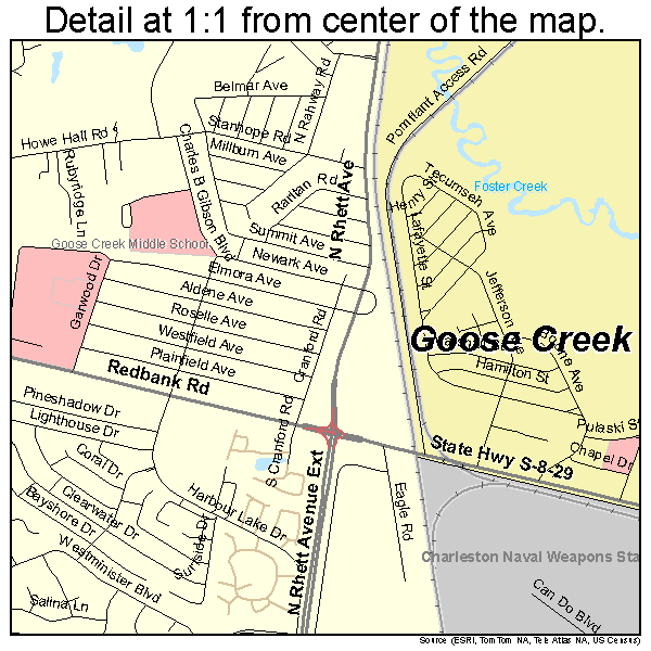 Goose Creek, South Carolina road map detail