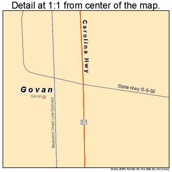 Govan, South Carolina road map detail
