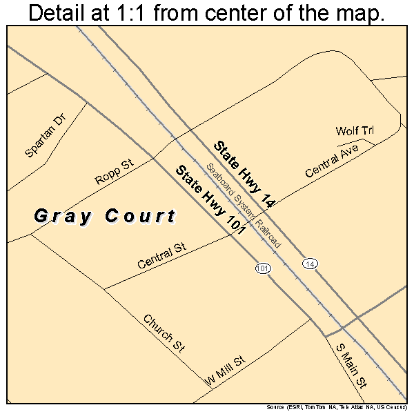 Gray Court, South Carolina road map detail