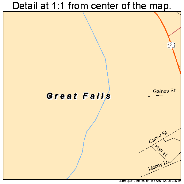 Great Falls, South Carolina road map detail