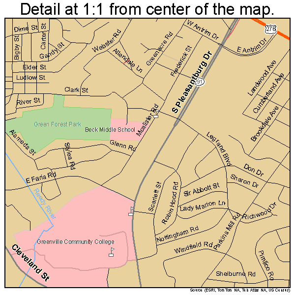 Greenville, South Carolina road map detail