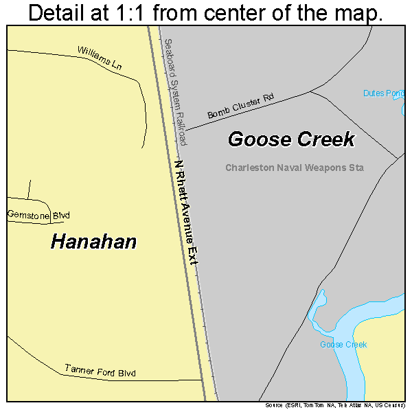 Hanahan, South Carolina road map detail