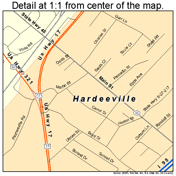Hardeeville, South Carolina road map detail