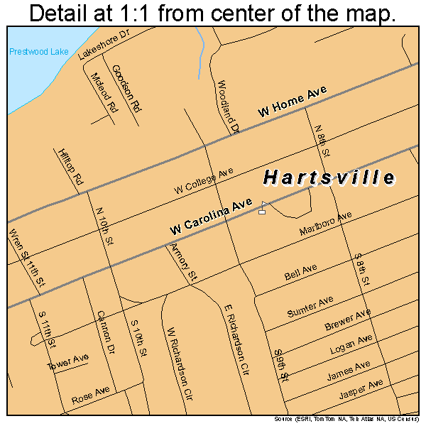 Hartsville, South Carolina road map detail