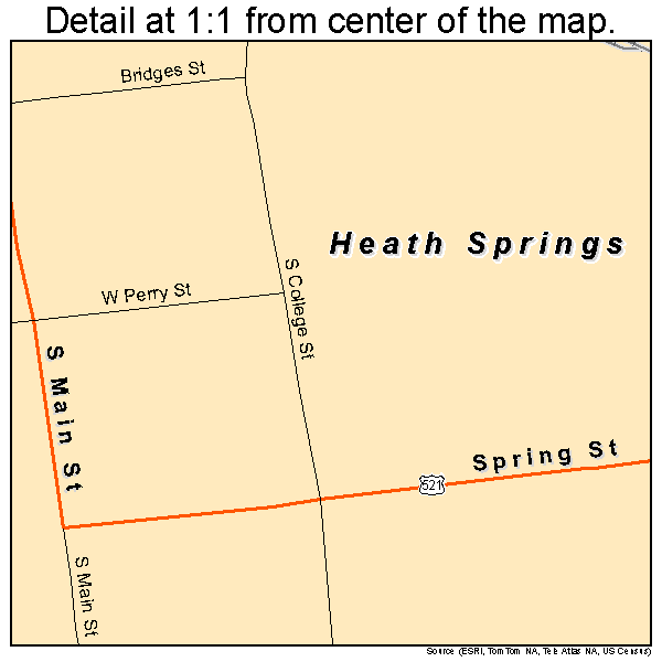 Heath Springs, South Carolina road map detail