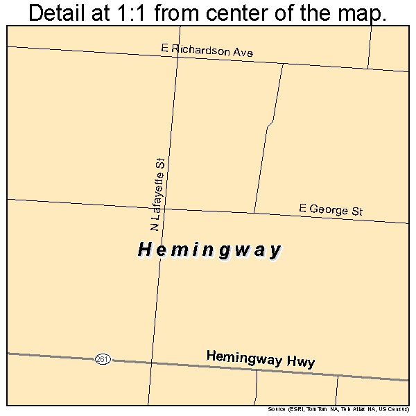 Hemingway, South Carolina road map detail