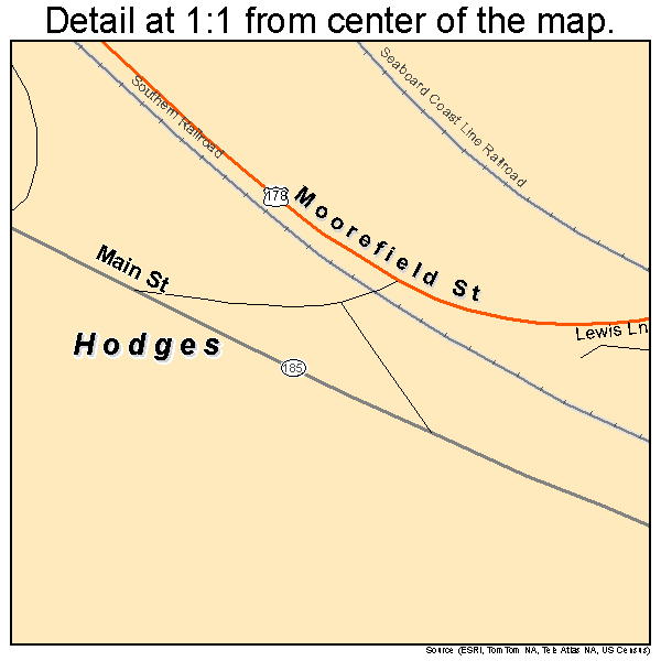 Hodges, South Carolina road map detail