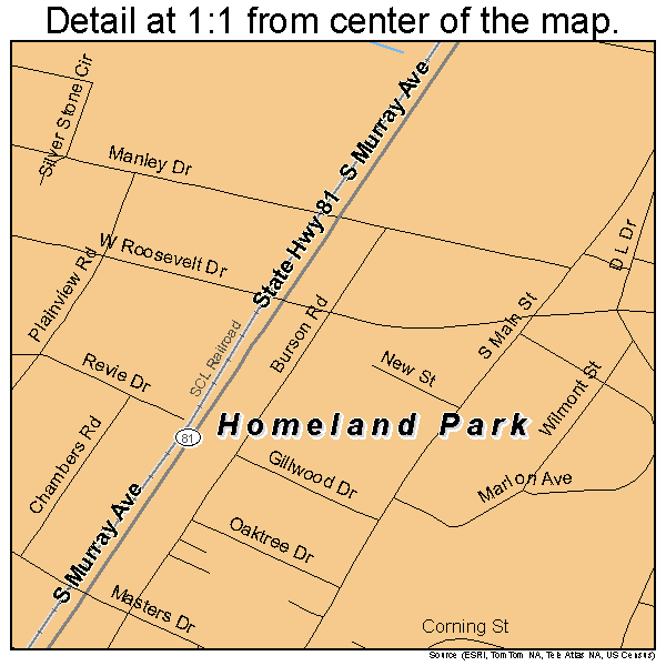 Homeland Park, South Carolina road map detail