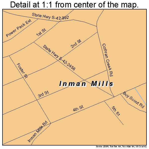 Inman Mills, South Carolina road map detail