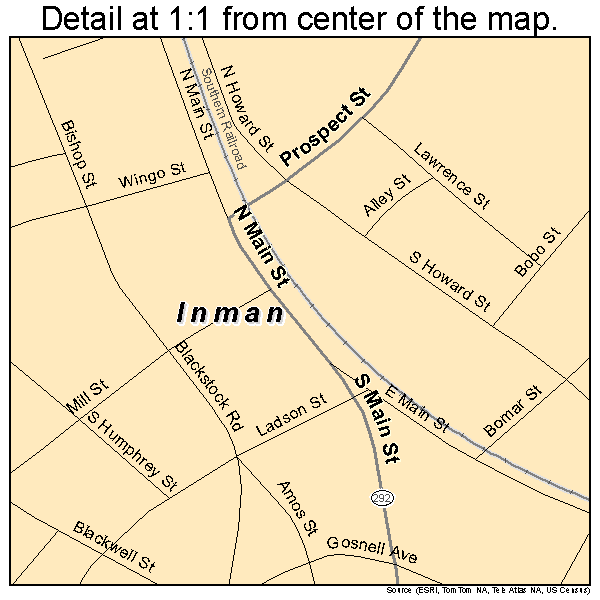Inman, South Carolina road map detail