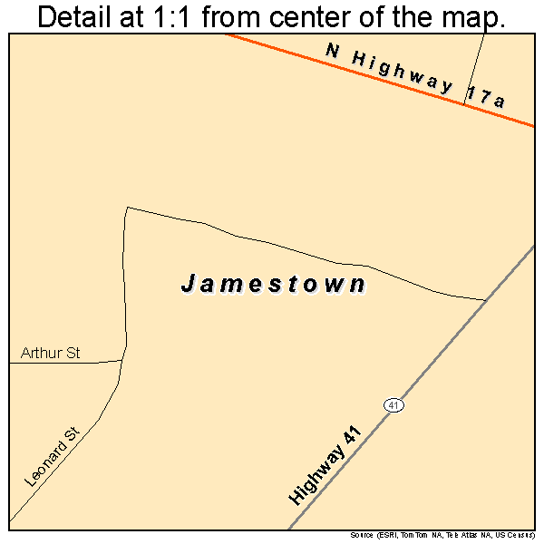 Jamestown, South Carolina road map detail