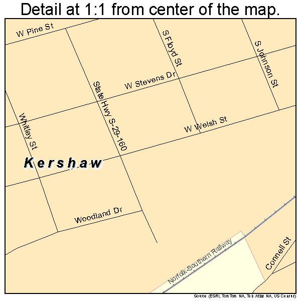 Kershaw, South Carolina road map detail