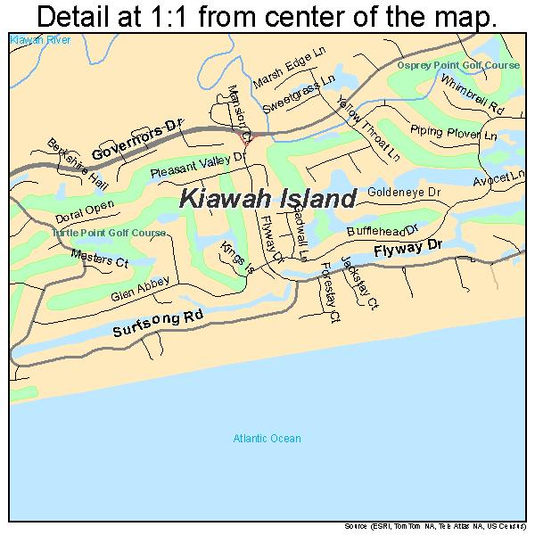 Kiawah Island, South Carolina road map detail