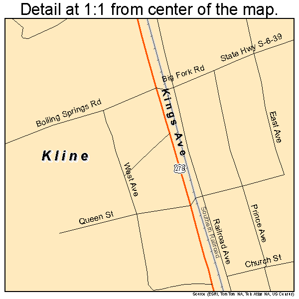 Kline, South Carolina road map detail