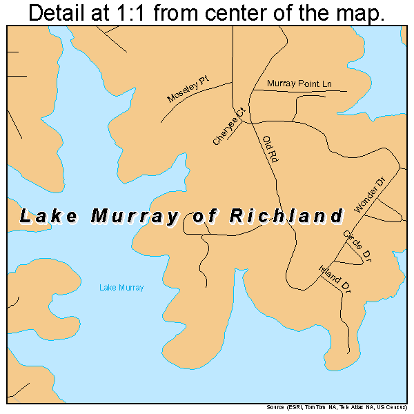 Lake Murray of Richland, South Carolina road map detail