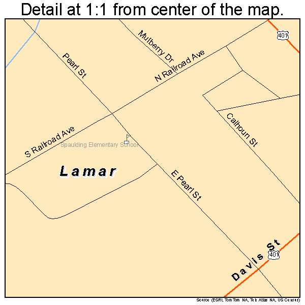 Lamar, South Carolina road map detail